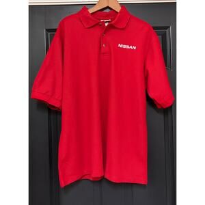 Red Nissan Polo Shirt Men's Size Large Short Sleeve USA RedKab Uniform Logo